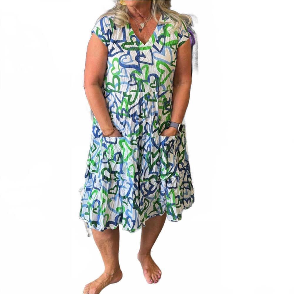 NEW DRESS ADDICT jalan dress in blue/green hearts